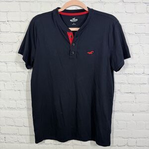 Hollister Henley Shirt Mens Small Epic Stretch Navy Blue Golf Preppy Shirt